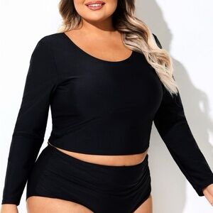 Black Long Sleeve Round Neck Tankini Top Size 24-26